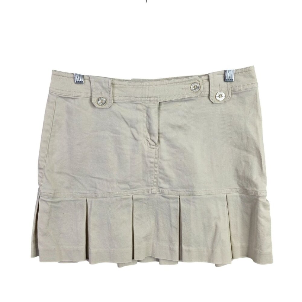 Womens Bisou Bisou Michele Bohbot Beige Mini Skirt Pleated Hem Cotton Stretch 6